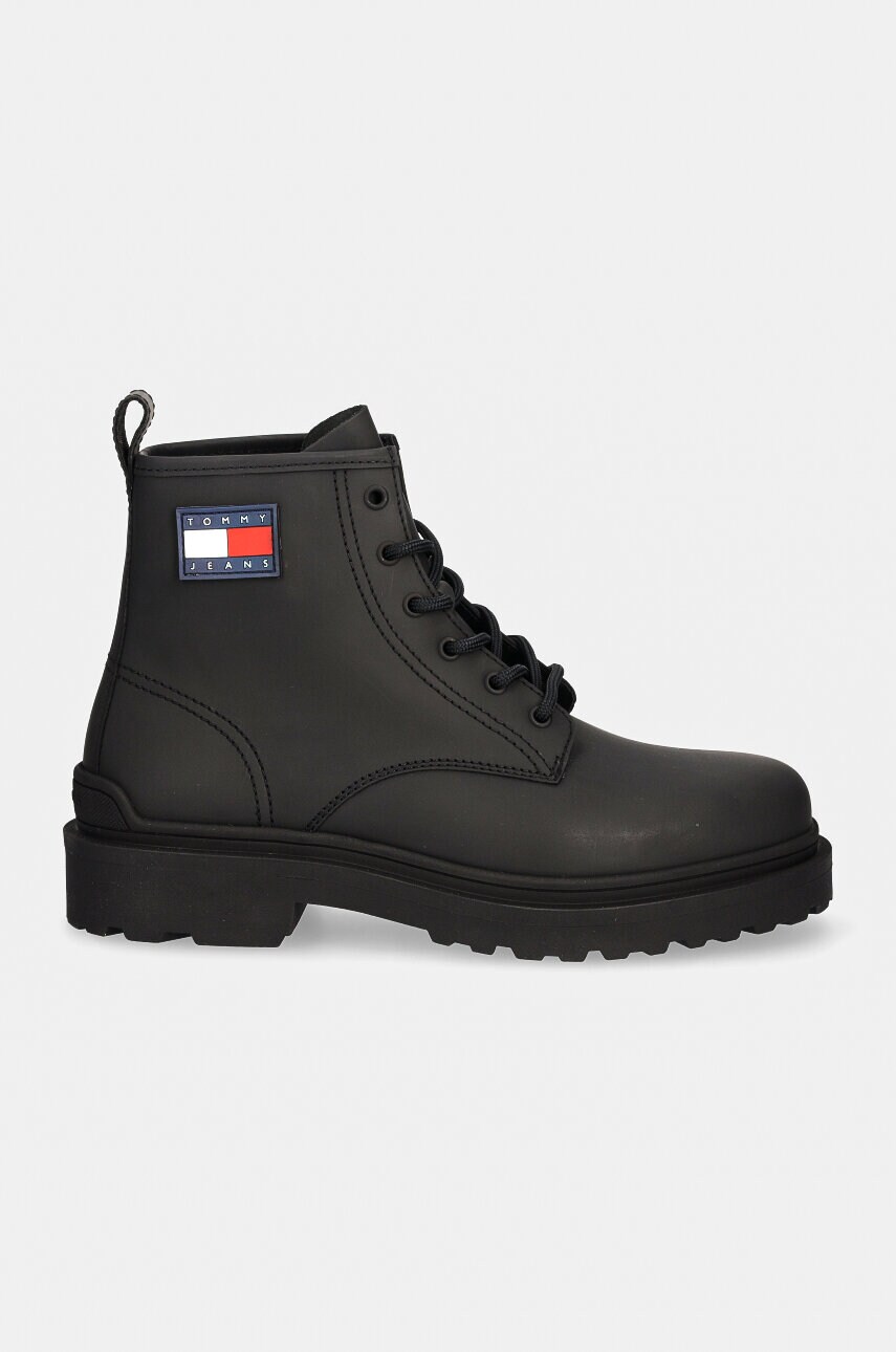 Шкіряні черевики Tommy Jeans TJM LEATHER LACE UP BOOT чоловічі колір чорний EM0EM01447