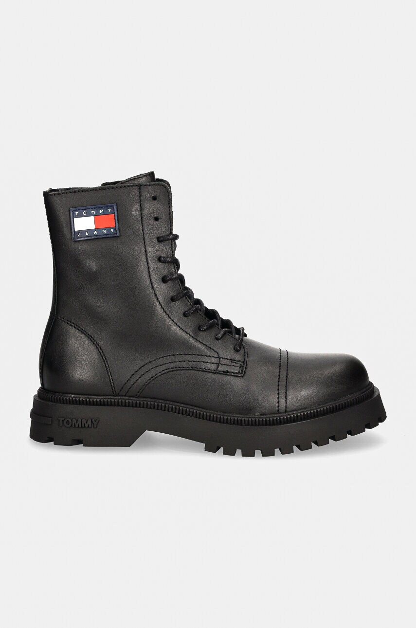 Шкіряні черевики Tommy Jeans TJM LACE UP MID BOOT SMOOTH чоловічі колір чорний EM0EM01471