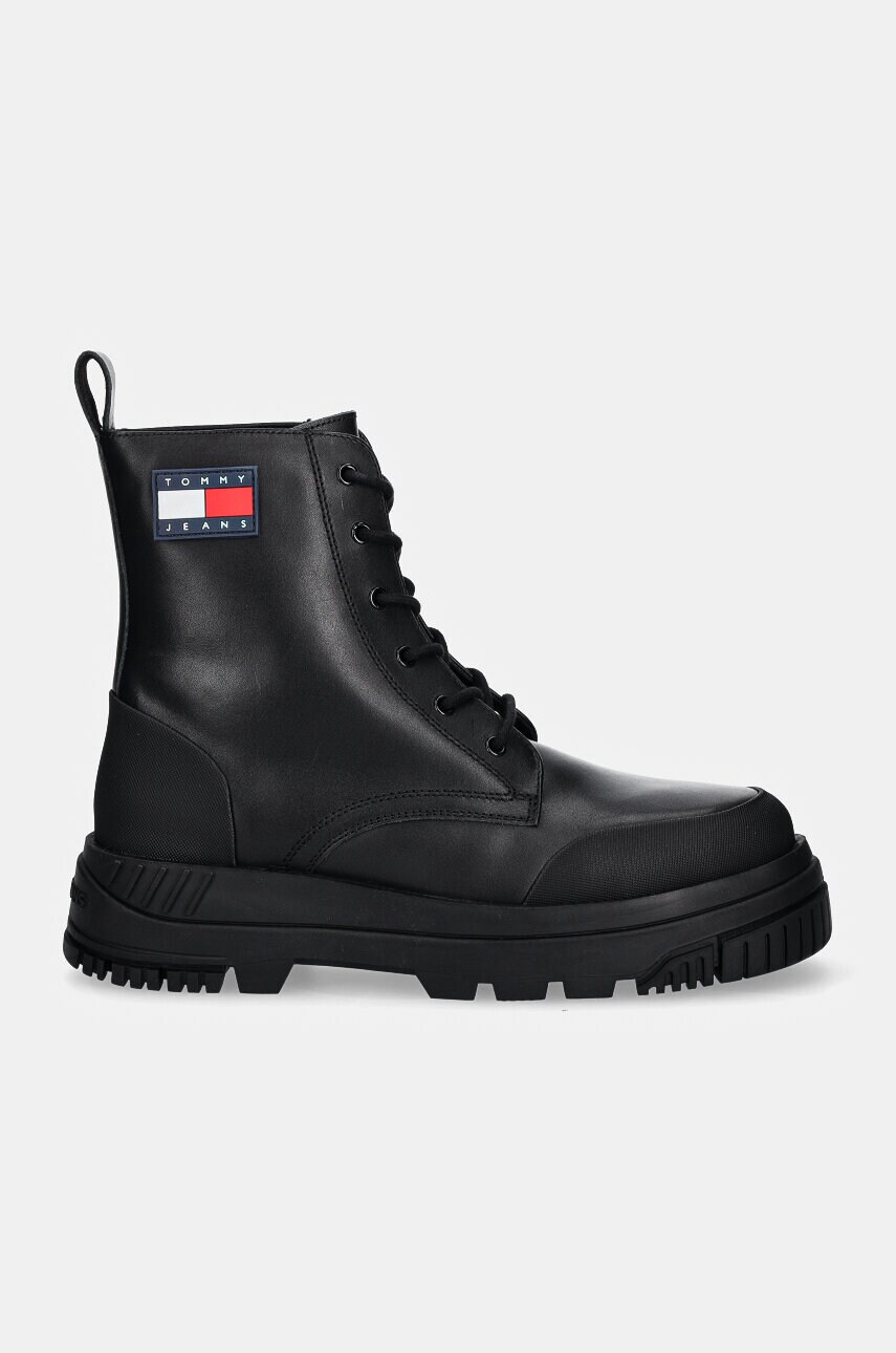 Шкіряні черевики Tommy Jeans TJM LACE UP LEATHER BOOT чоловічі колір чорний EM0EM01511