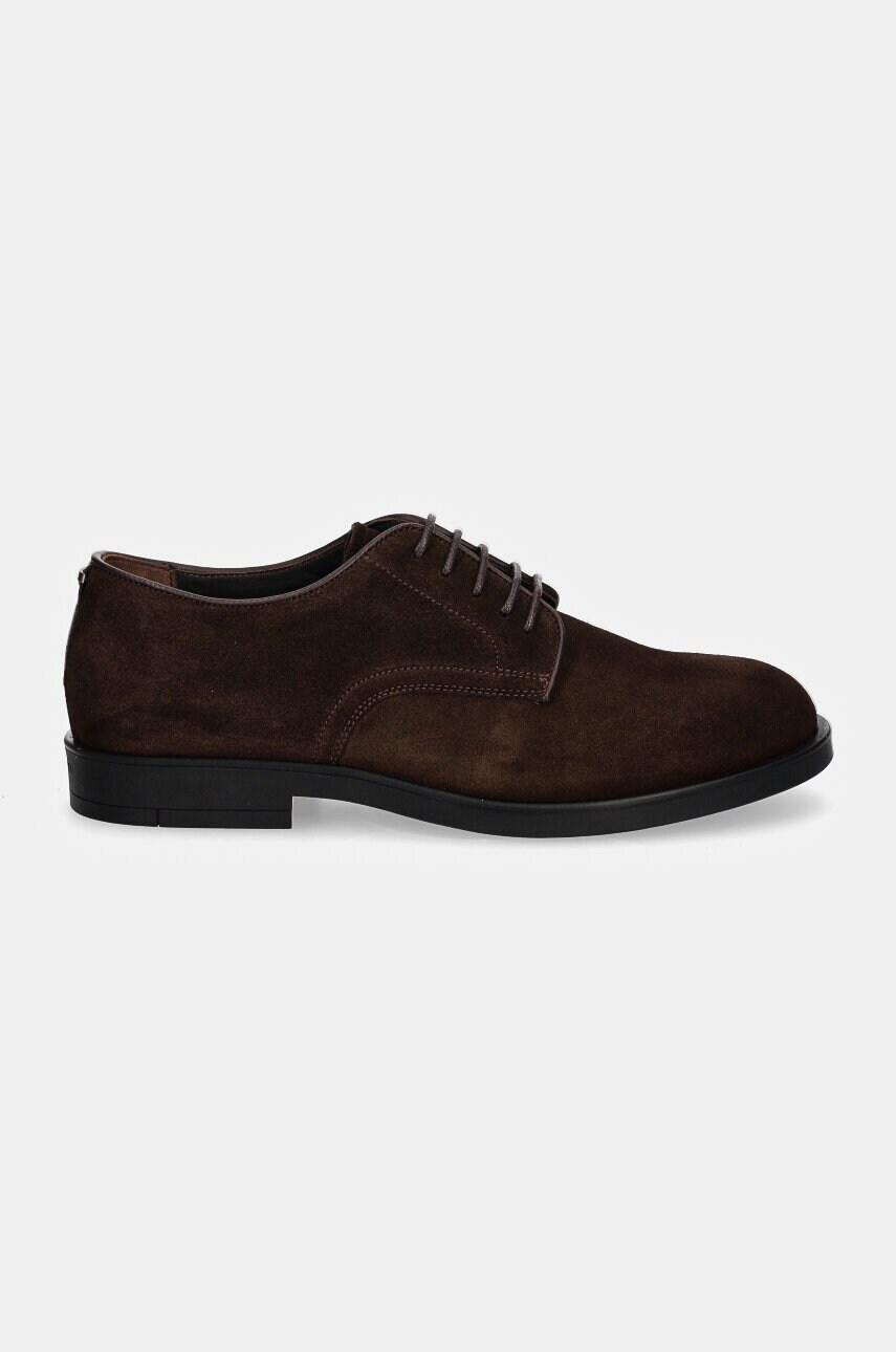 Замшеві туфлі Calvin Klein DERBY SUE чоловічі колір коричневий HM0HM01622