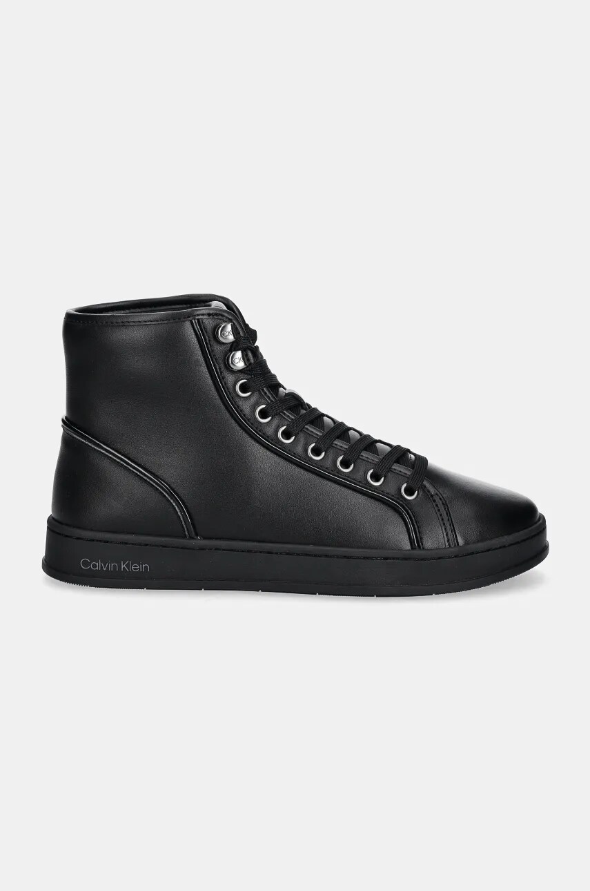 Шкіряні кросівки Calvin Klein HIGH TOP LACE UP PIPING колір чорний HM0HM01589