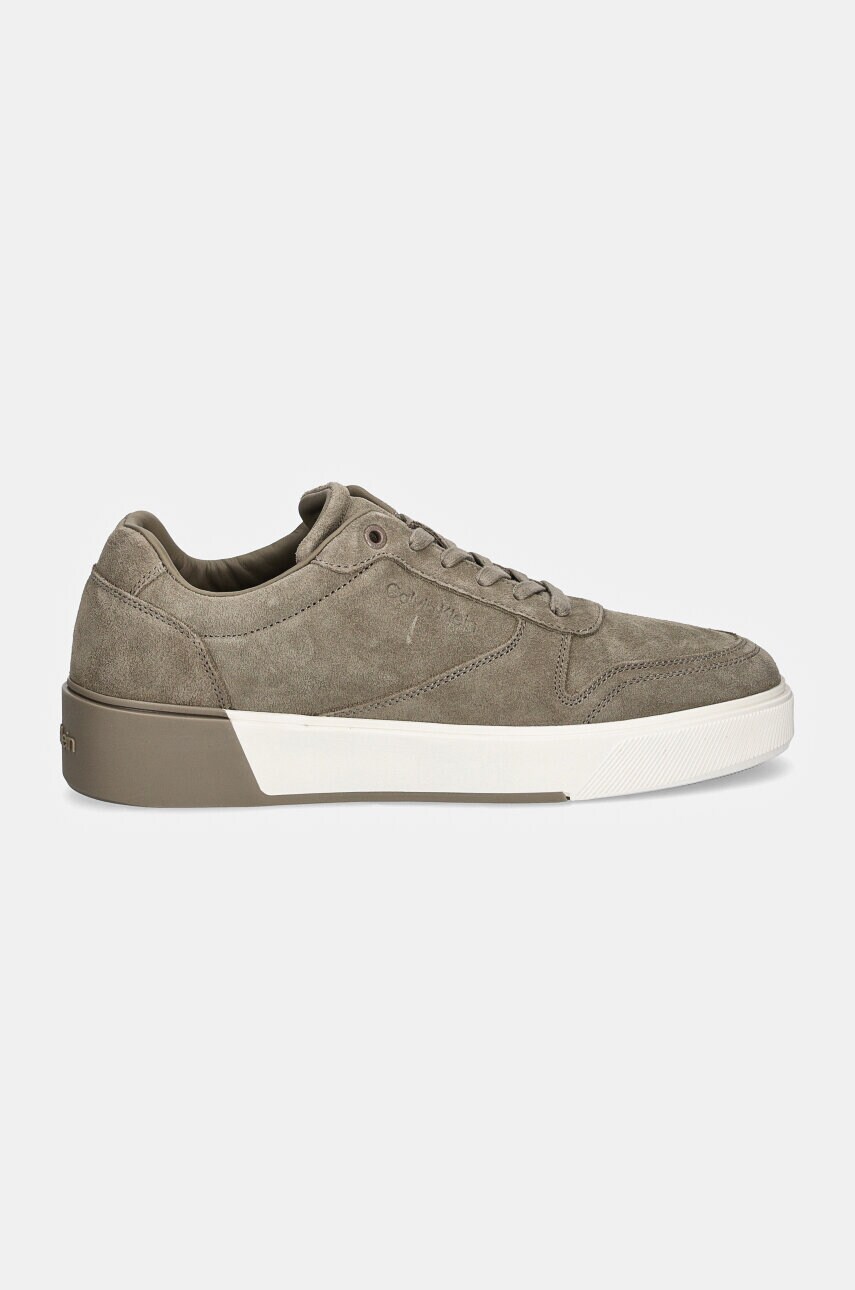 Замшеві кросівки Calvin Klein LOW TOP LACE UP BSKT SUE колір зелений HM0HM01591