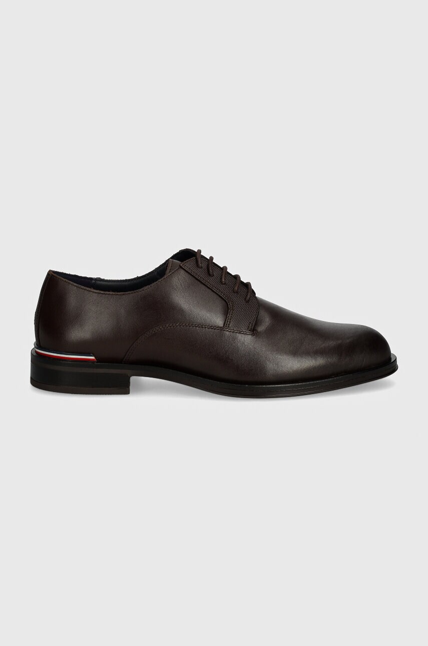 Шкіряні туфлі Tommy Hilfiger CORE RWB HILFIGER TEXT LTH SHOE чоловічі колір коричневий FM0FM05255