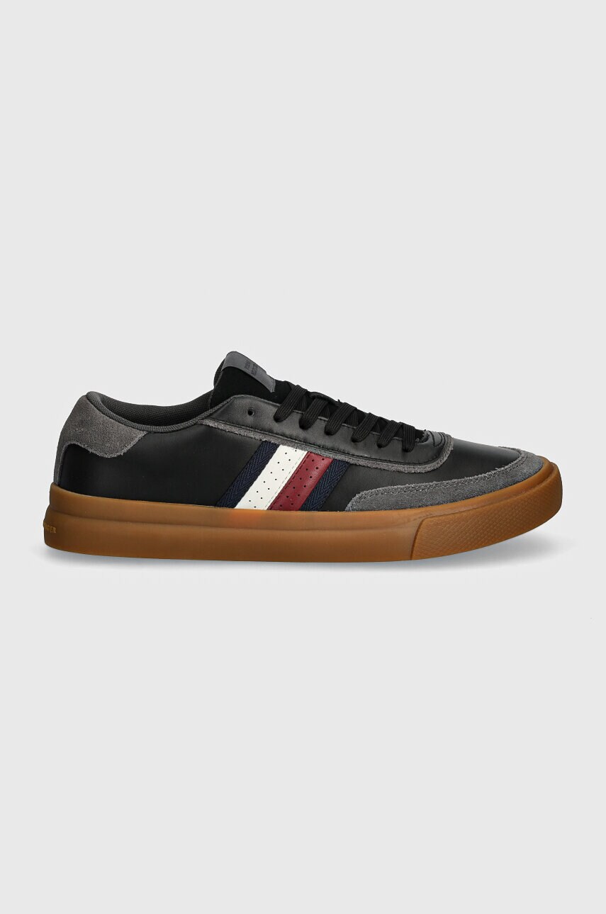 Шкіряні кросівки Tommy Hilfiger TH CUPSET 1A2 LTH MIX колір чорний FM0FM05118