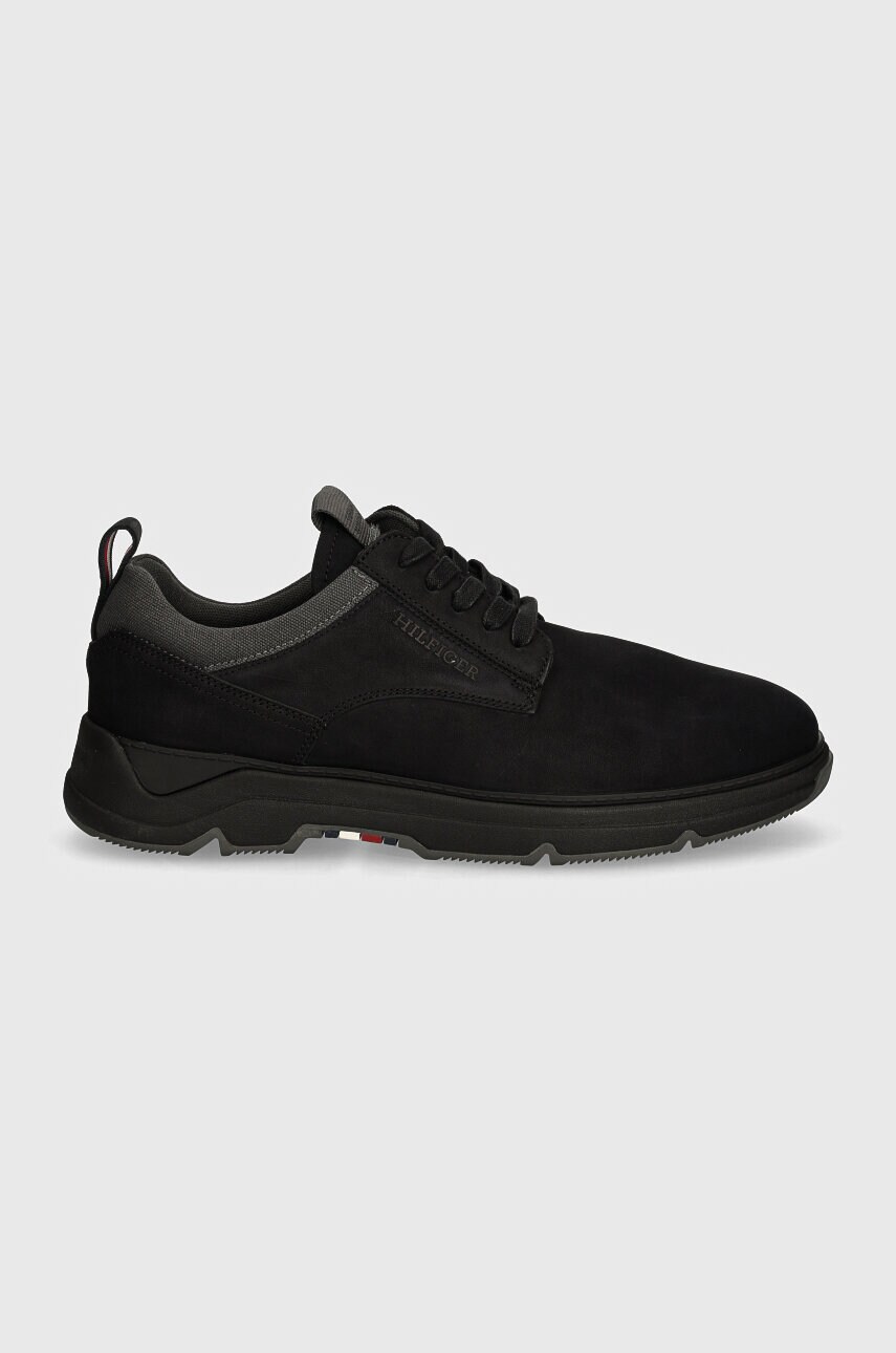 Замшеві кросівки Tommy Hilfiger HILFIGER NUBUCK MIX HYBRID SHOE колір чорний FM0FM05092