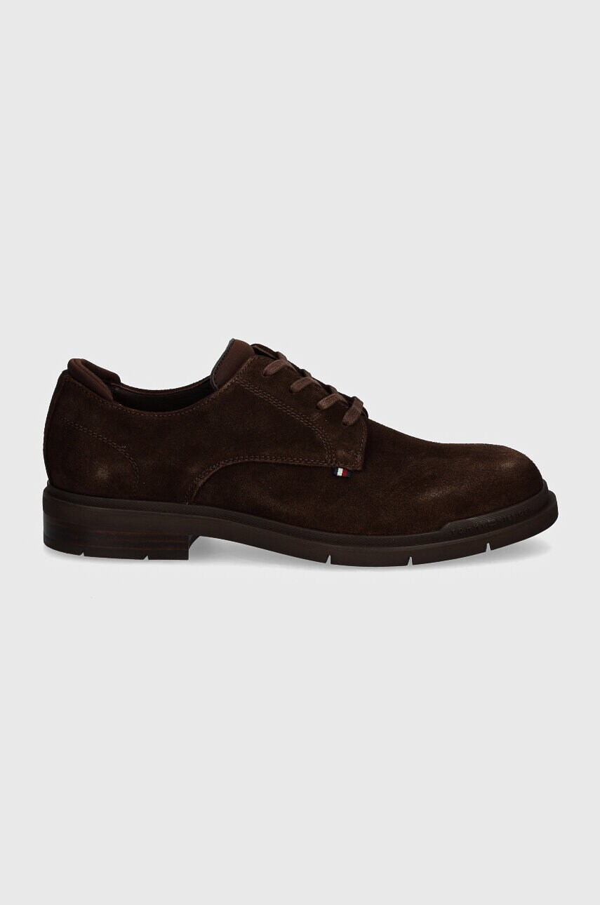 Замшеві туфлі Tommy Hilfiger FLEXIBLE HILFIGER SDE DERBY SHOE чоловічі колір коричневий FM0FM05087