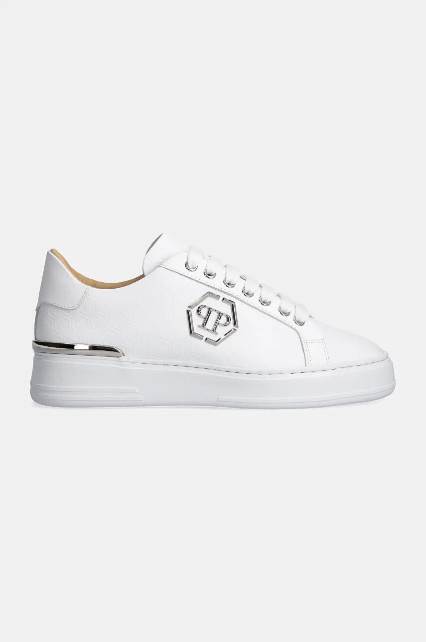 Шкіряні кросівки Philipp Plein Nappa Lo-Top Monogram колір білий USC0665 PLE010N 01