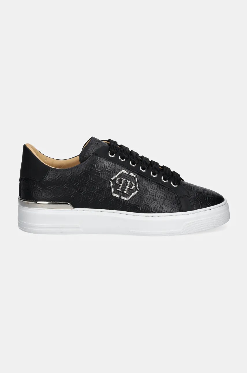 Шкіряні кросівки Philipp Plein Nappa Lo-Top Monogram колір чорний USC0665 PLE010N 02