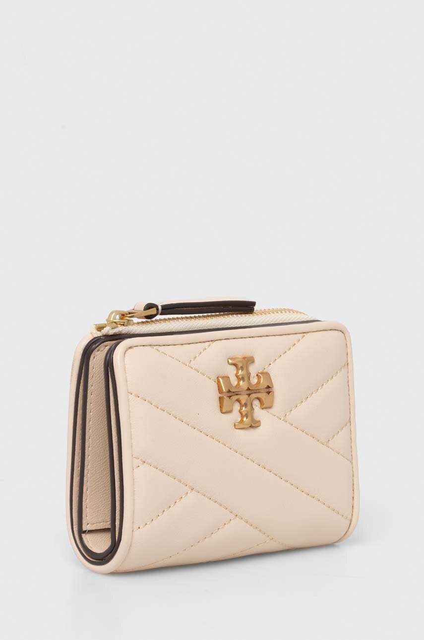 Шкіряний гаманець Tory Burch Kira Chevron Bi-Fold жіночий колір бежевий 153121.122