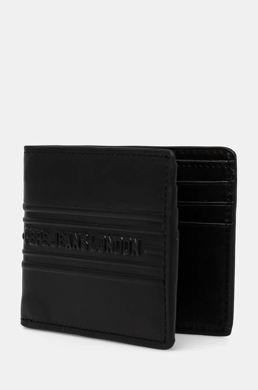 Шкіряний гаманець Pepe Jeans WOLF WALLET чоловічий колір чорний PM070386