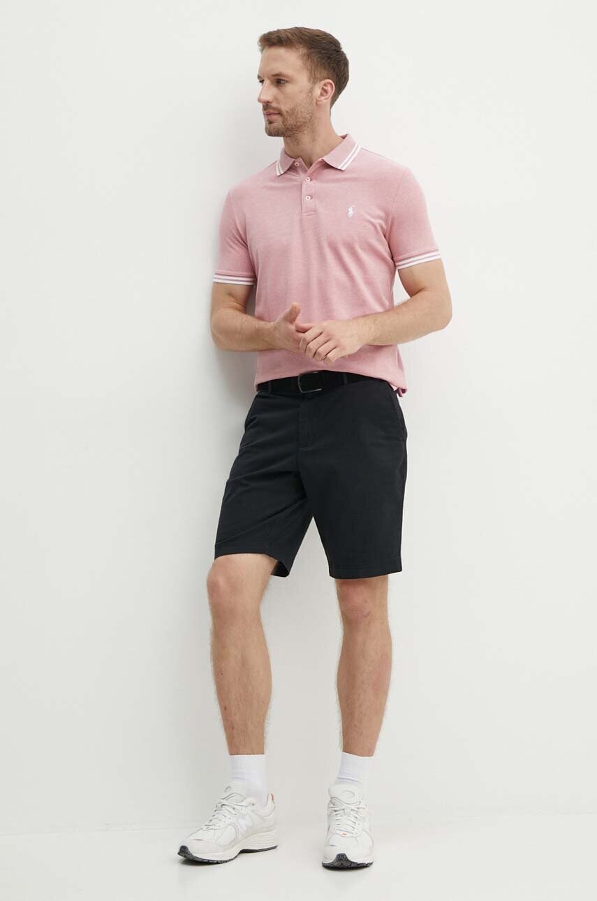 Поло Polo Ralph Lauren чоловіче колір рожевий однотонне 710941492