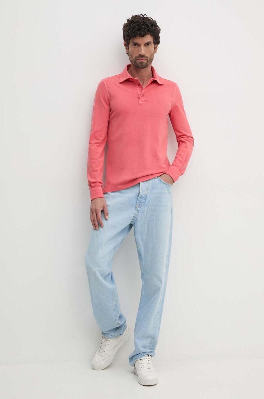 Лонгслів United Colors of Benetton чоловічий колір рожевий однотонний 3WG9U3026