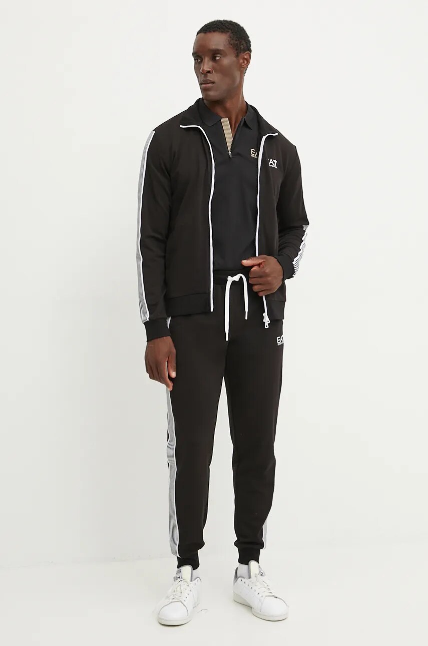 Бавовняне поло EA7 Emporio Armani колір чорний з принтом PJOLZ.6DPF09