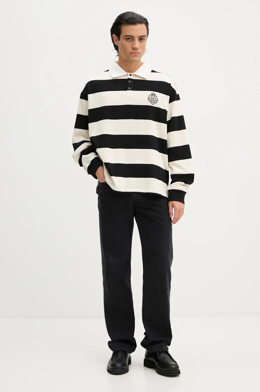 Бавовняний лонгслів The Kooples колір чорний візерунок HPOL29004K