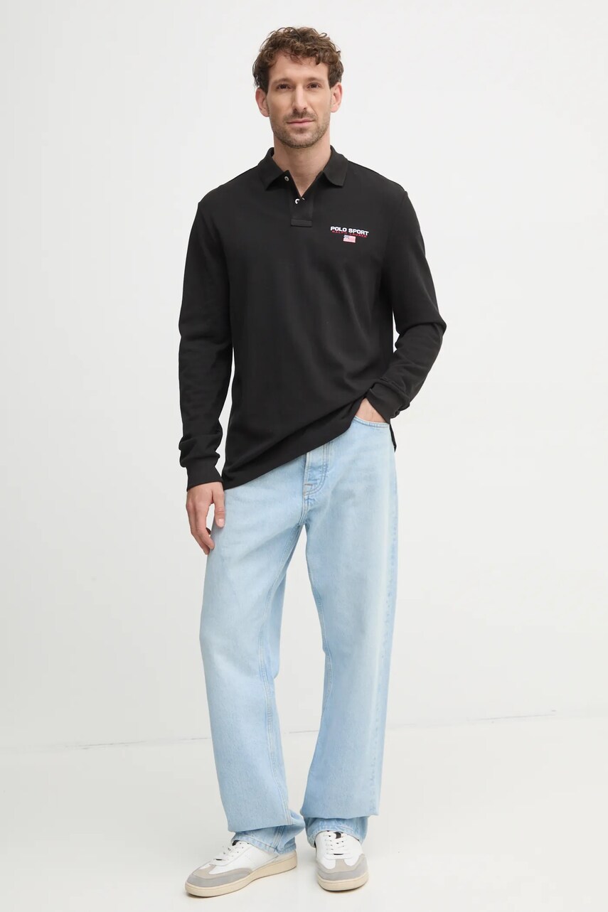 Бавовняний лонгслів Polo Ralph Lauren колір чорний однотонний 710961618