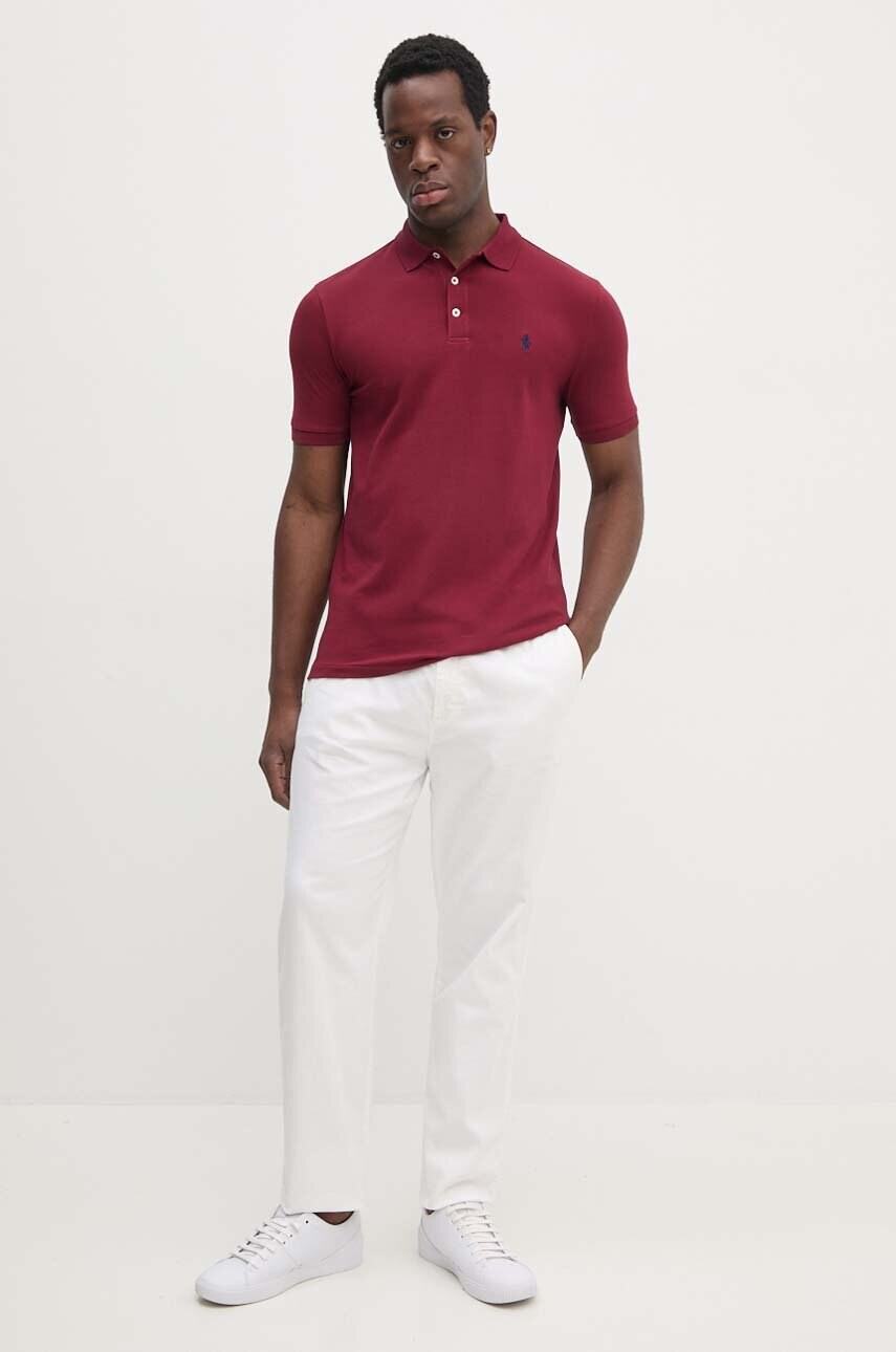 Поло Polo Ralph Lauren чоловіче колір бордовий однотонне 710941439