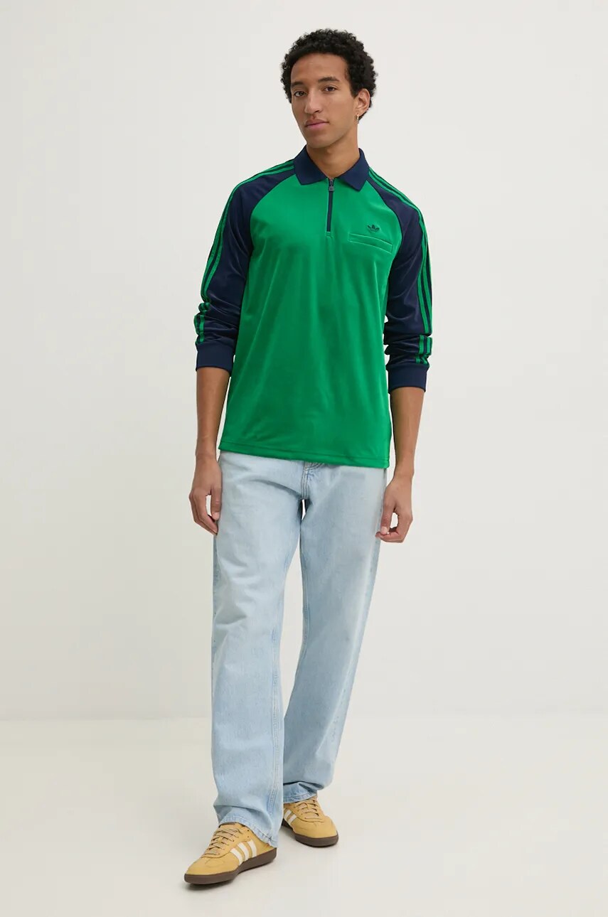 Велюрова кофта adidas Originals Velour Polo колір зелений візерунок JN5981