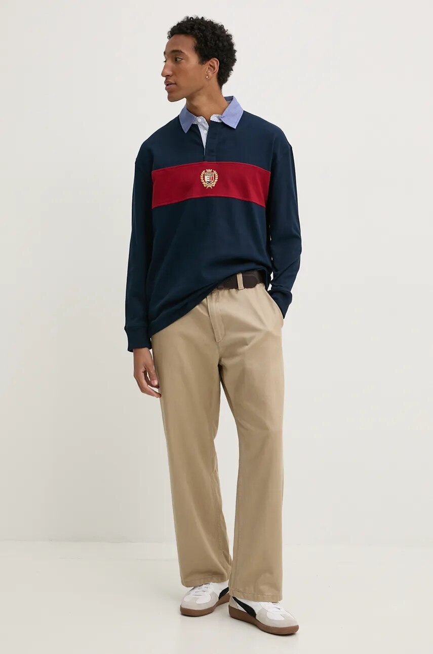Бавовняний лонгслів Tommy Jeans колір синій візерунок DM0DM19620