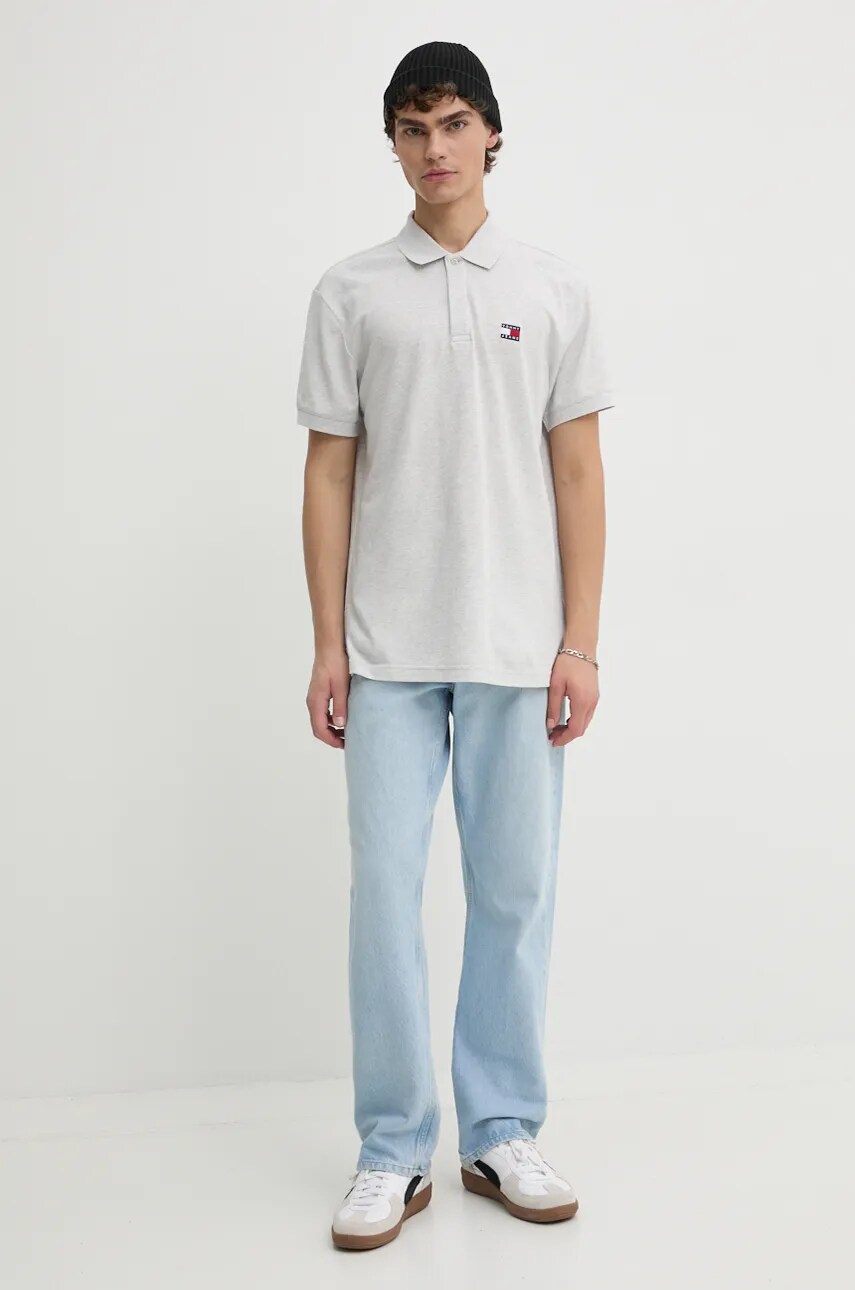 Бавовняне поло Tommy Jeans колір сірий меланж DM0DM19622