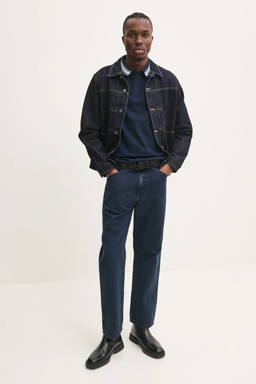 Бавовняний лонгслів Tommy Jeans колір синій однотонний DM0DM20100