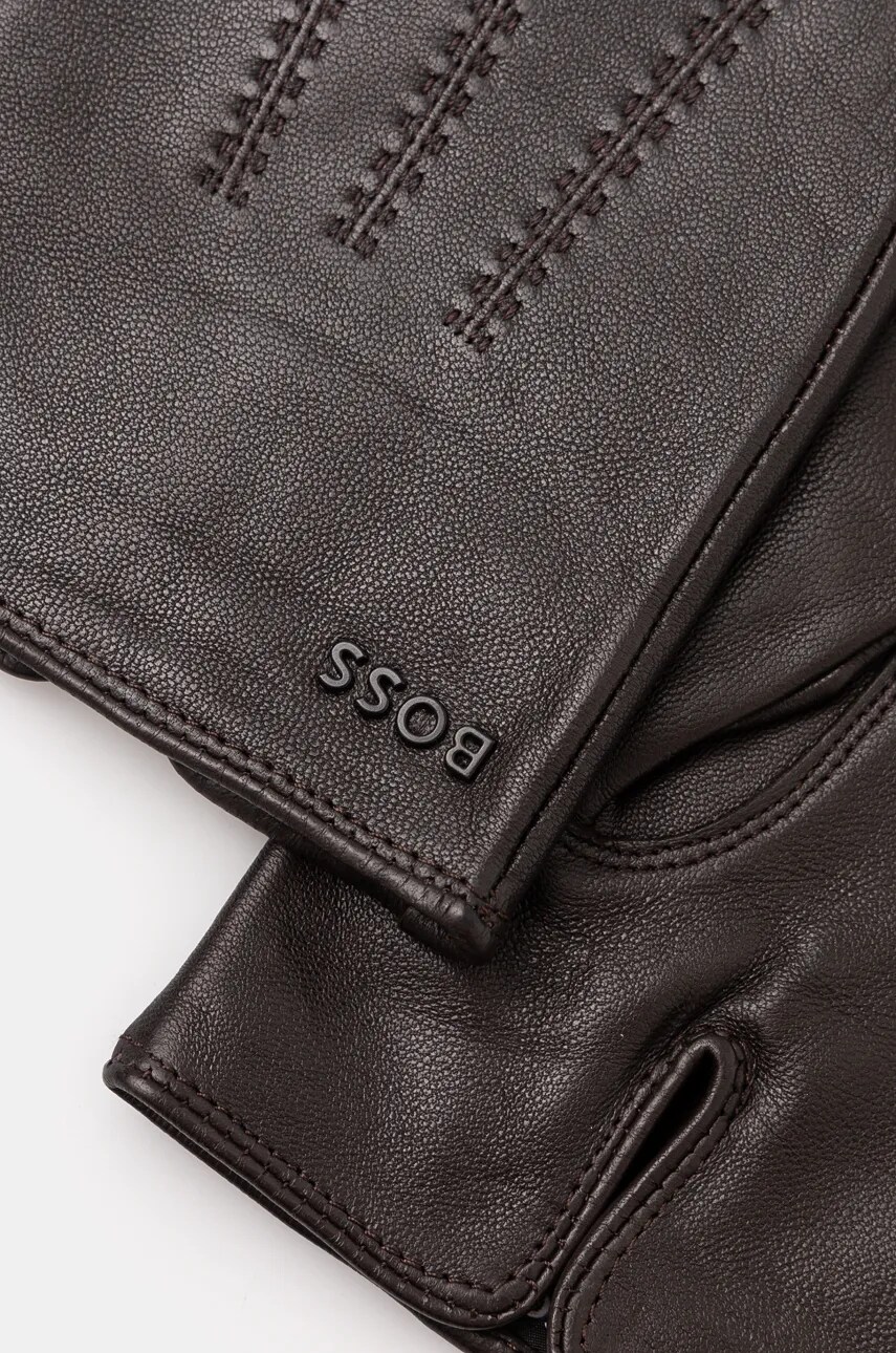 Шкіряні рукавички BOSS чоловічі колір коричневий 50526681