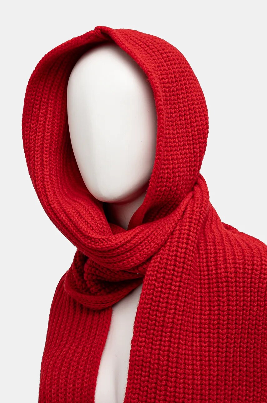 Вовняний шарф з капюшоном Forte Forte колір червоний однотонний 13339_my scarf