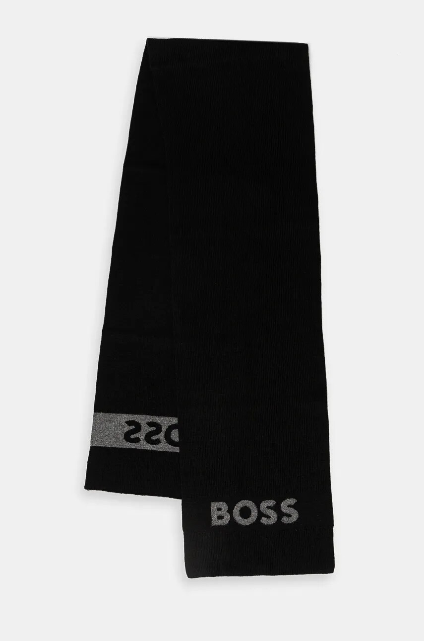 Шарф з домішкою вовни BOSS колір чорний з аплікацією 50524391