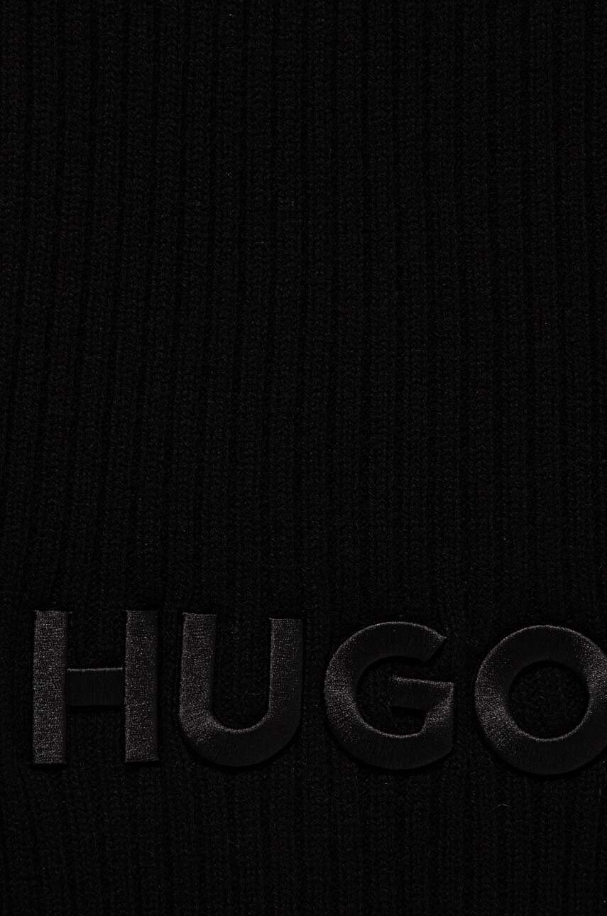 Вовняний шарф HUGO колір чорний однотонний 50527826