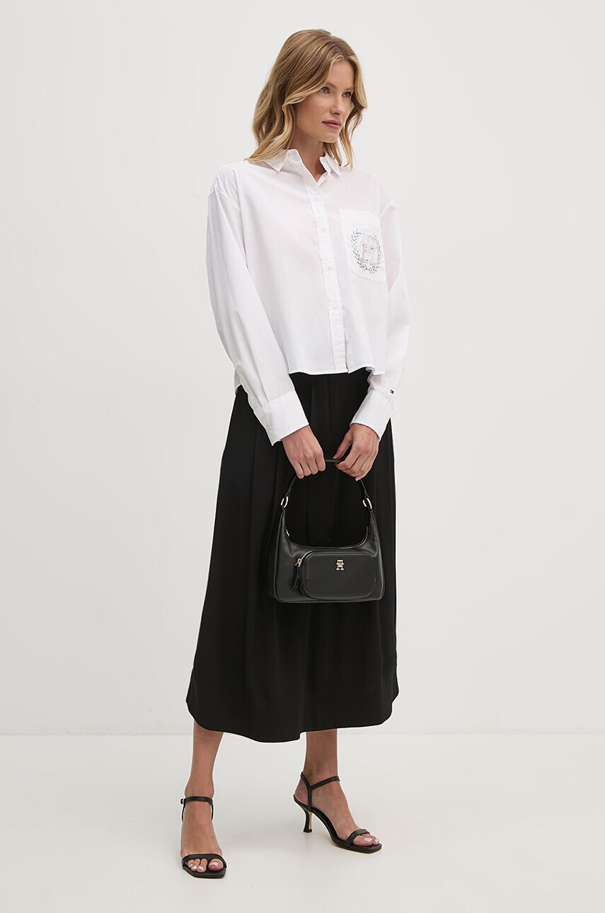 Спідниця Tommy Hilfiger колір чорний midi розкльошена WW0WW42252