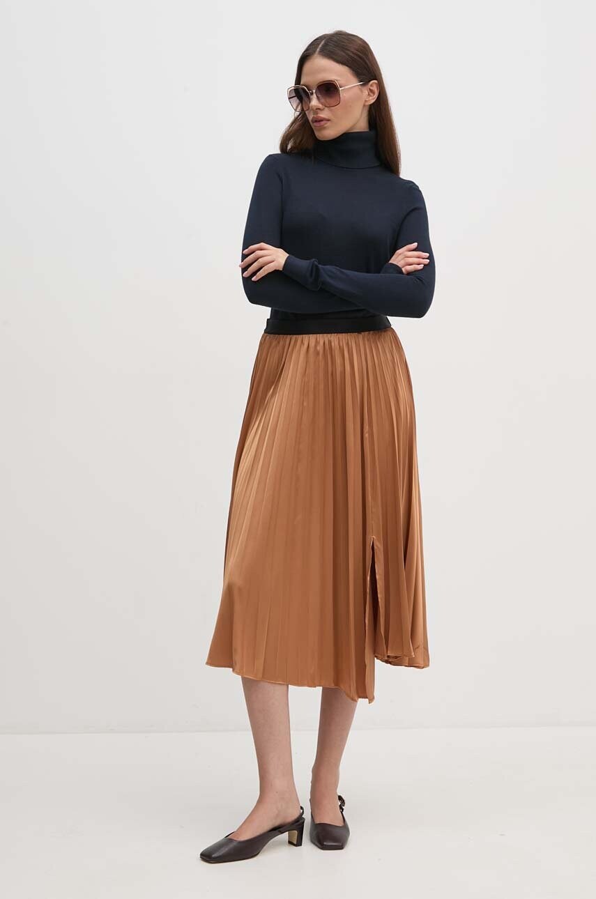 Спідниця Dkny колір коричневий midi розкльошена P4ENTQBW
