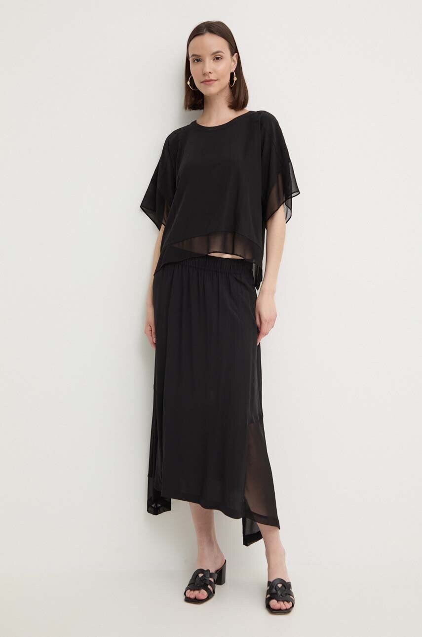 Спідниця Dkny колір чорний midi розкльошена P4DN8X10