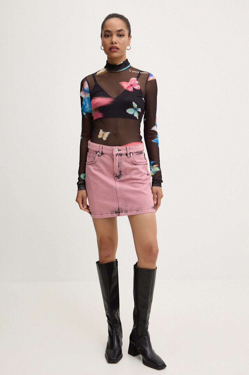 Джинсова спідниця Moschino Jeans колір рожевий mini пряма 0102.8222