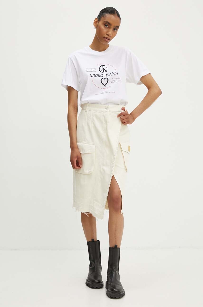 Джинсова спідниця Moschino Jeans колір бежевий midi пряма 0119.8225