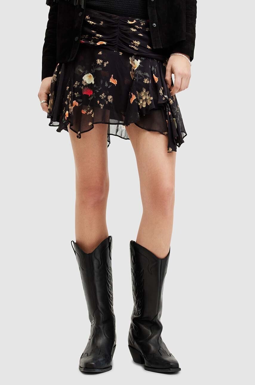 Спідниця AllSaints ERICA KORA колір чорний mini розкльошена W009RA