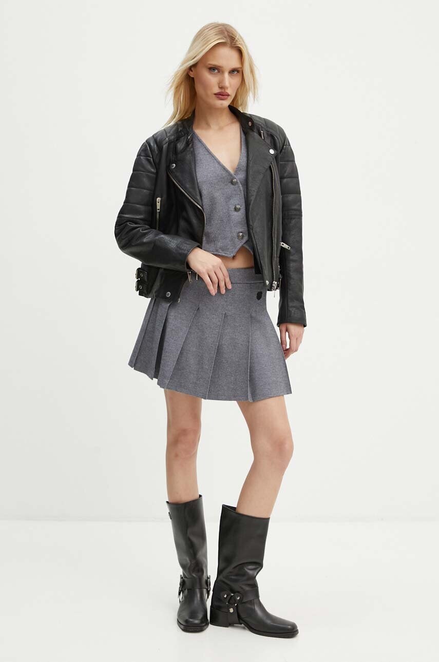Спідниця з домішкою вовни The Kooples колір сірий mini розкльошена FJUP29022K
