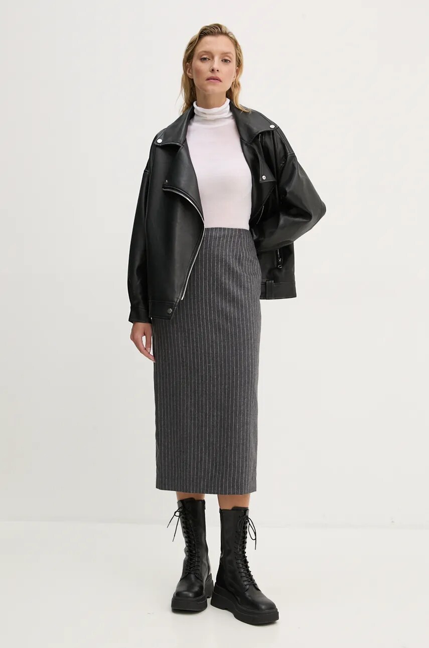 Вовняна спідниця The Kooples колір сірий midi пряма FJUP29054K
