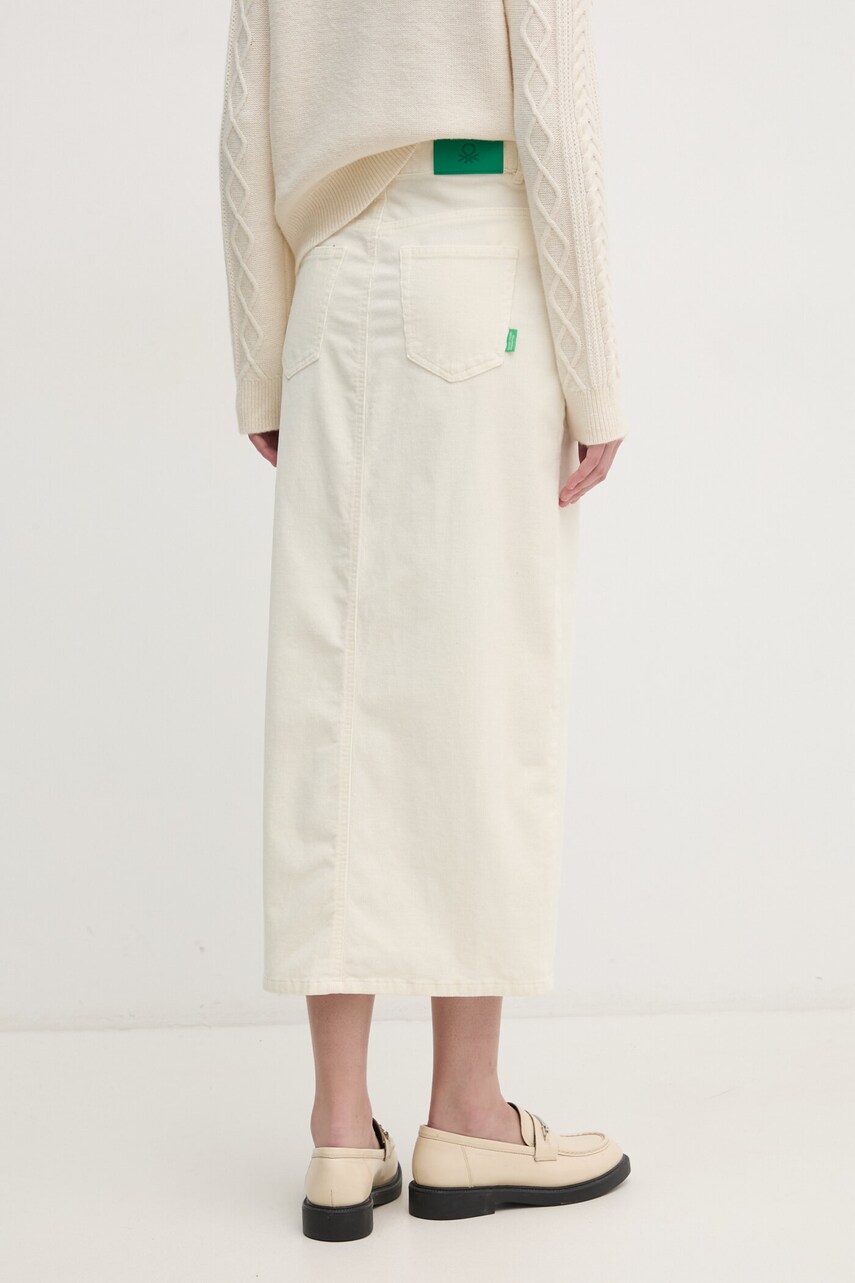 Вельветова спідниця United Colors of Benetton колір бежевий maxi пряма 41ULD0045
