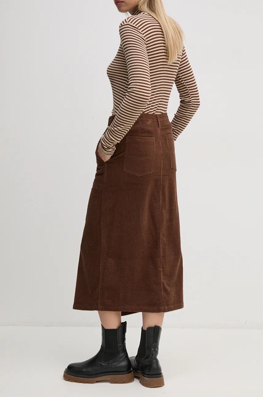 Вельветова спідниця Pepe Jeans CISSY колір коричневий midi пряма PL901153