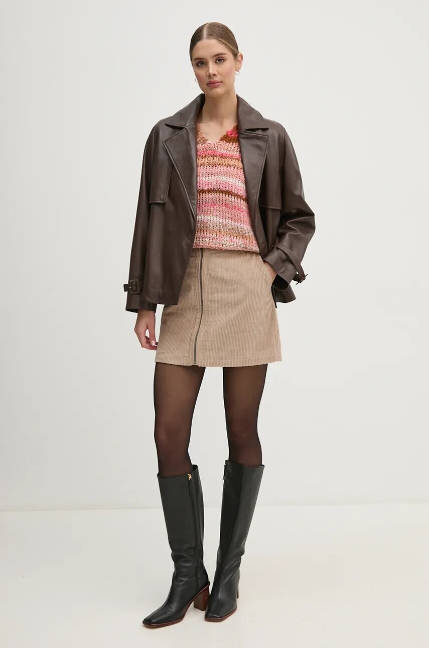 Вельветова спідниця Pepe Jeans CASSIE колір бежевий mini розкльошена PL901154
