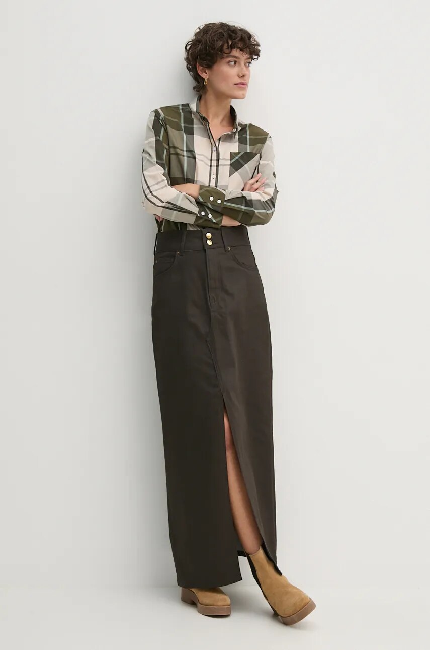 Джинсова спідниця Pepe Jeans MAXI SKIRT HW COATED колір коричневий maxi пряма PL901167