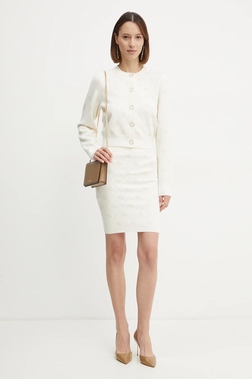 Спідниця з домішкою вовни Guess SARAH колір бежевий mini олівець W4BD0S Z3JD2
