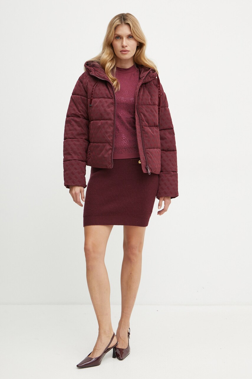 Спідниця з домішкою вовни Guess ZYLEE колір бордовий mini пряма W4BD64 Z2WX0