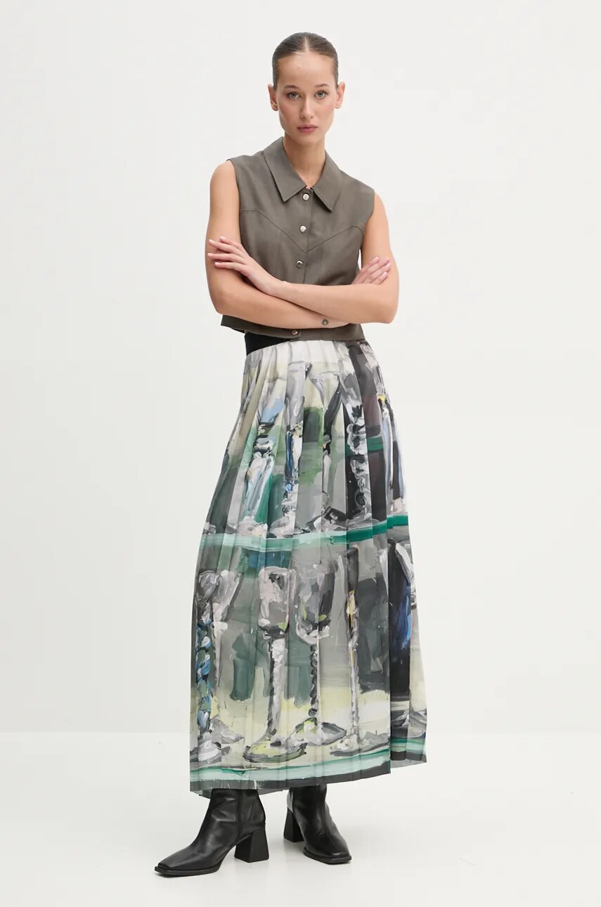 Спідниця MSGM колір зелений maxi розкльошена 3742MDD11P.247963