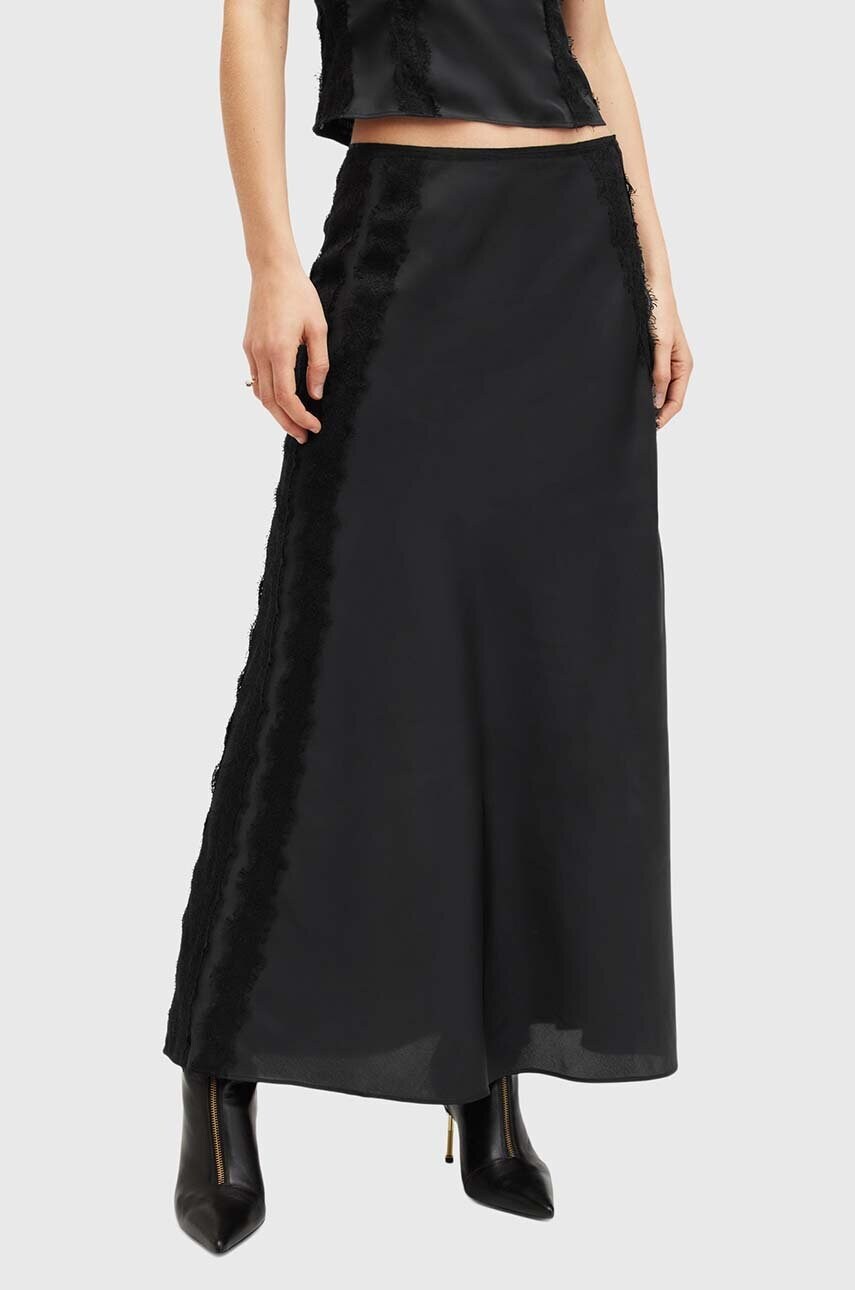 Спідниця AllSaints MORGAN колір чорний midi розкльошена W014RB