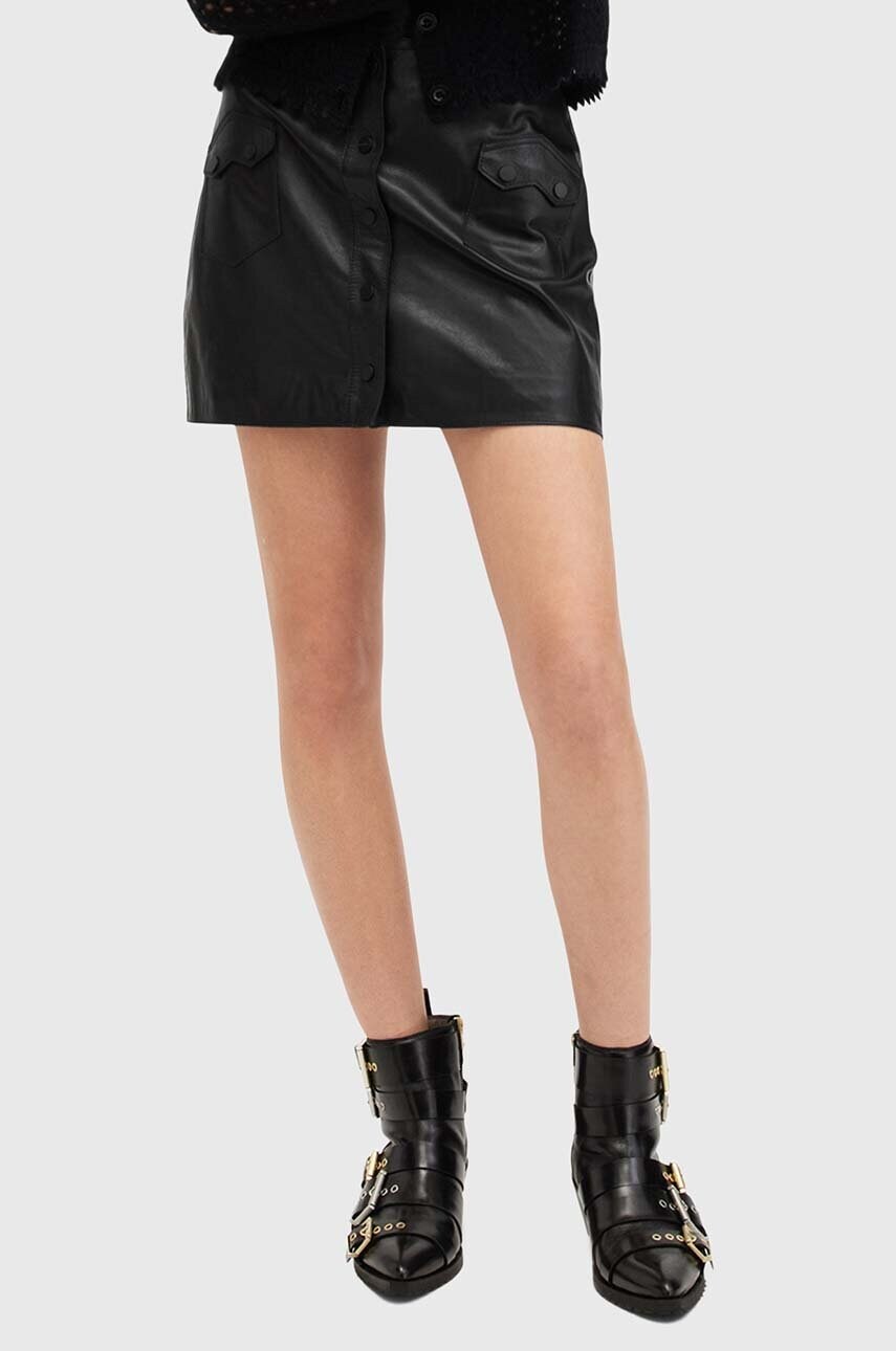 Шкіряна спідниця AllSaints ROCK MINI колір чорний mini пряма W018RB