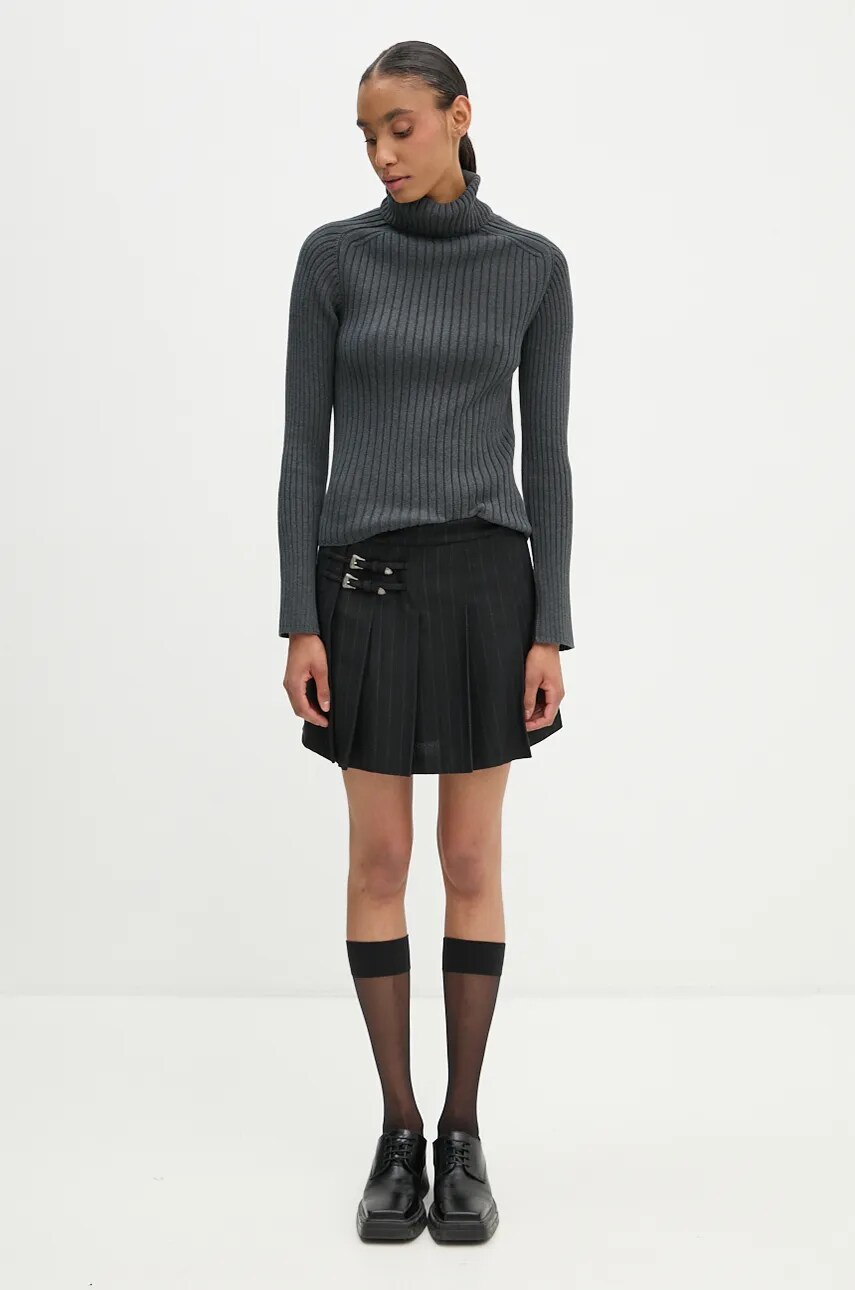Вовняна спідниця The Kooples колір чорний mini розкльошена FJUP29224K