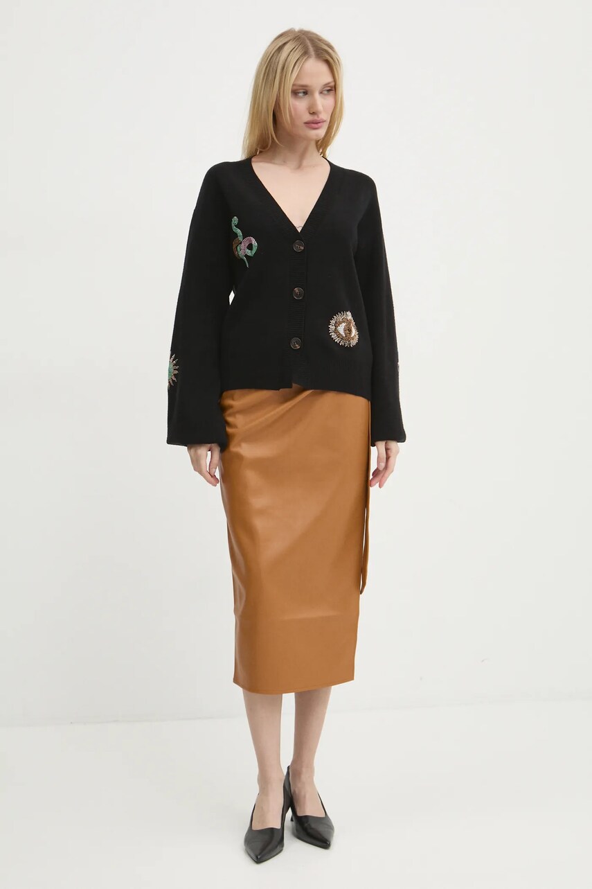 Спідниця Never Fully Dressed Vegan Leather Jaspre Skirt колір коричневий midi олівець NFDSK473