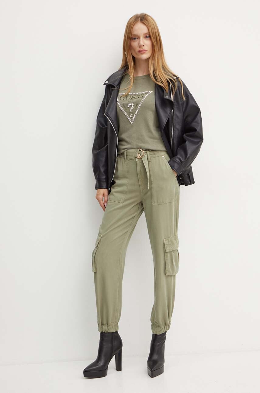 Штани Guess KATRIN жіночі колір зелений фасон cargo висока посадка W4YB51 WDP85