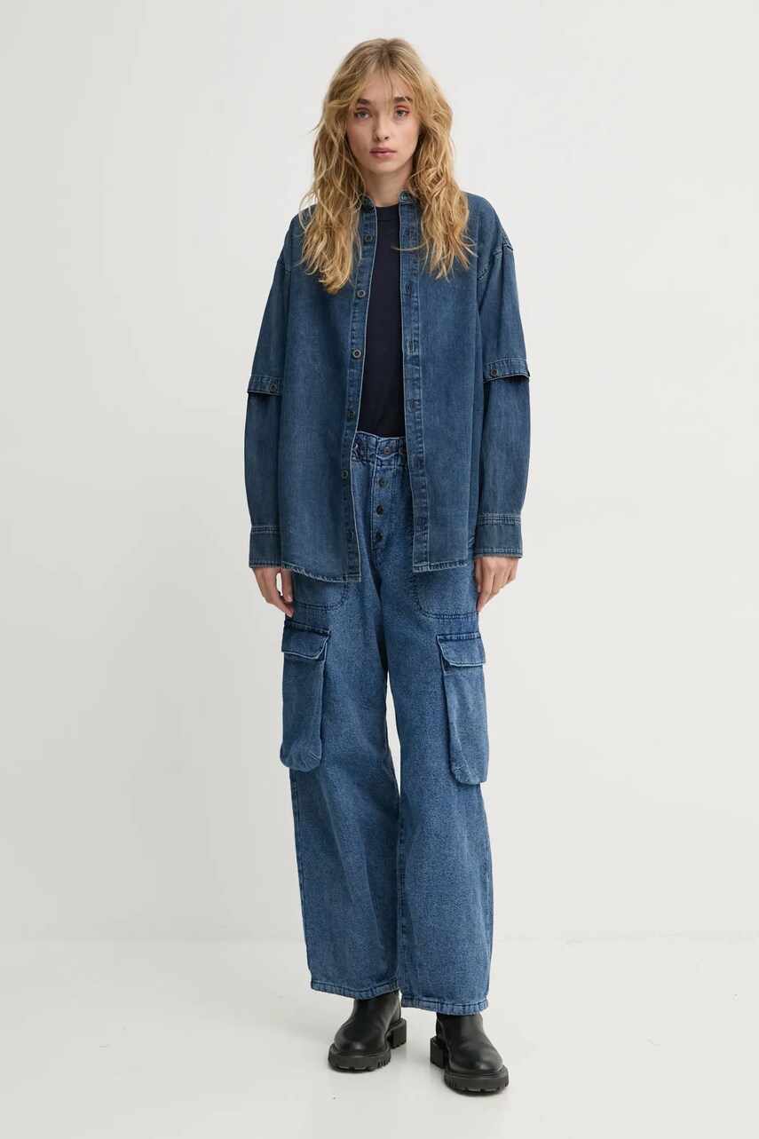 Бавовняні штани G-Star Raw прямі висока посадка D25321-D759