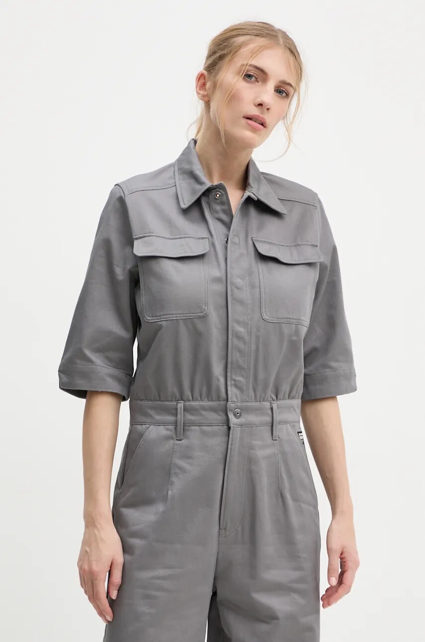 Бавовняний комбінезон G-Star Raw колір сірий з бавовни з коміром D24588-D766